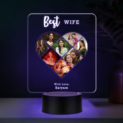 Personalized Collage Photo Frame Led Night Lamp with 7 Color Changing Light Gift for Anniversary, Birthday, Valentines Day Memorable Gift Lamp (Gift for Wife)
